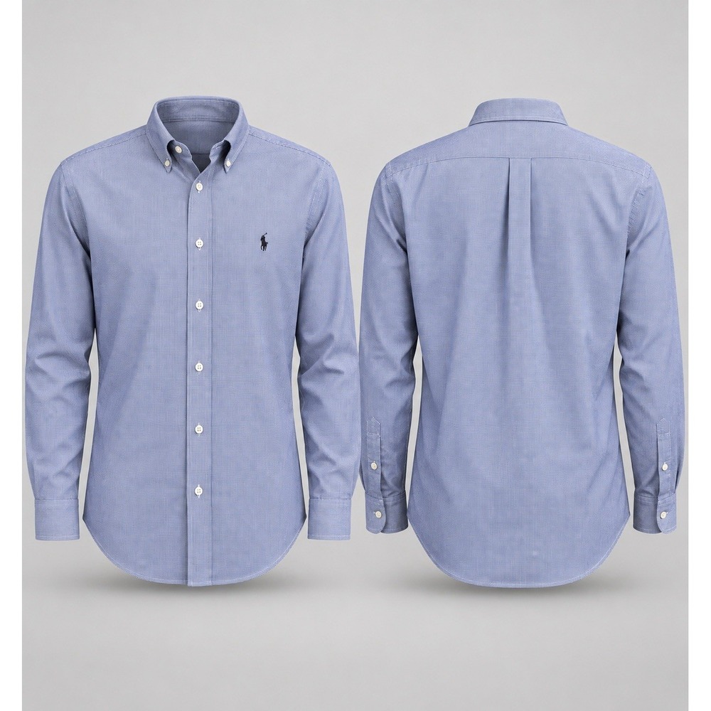 Polo Ralph Lauren Yarmouth Shirt Mens 17 34/35 Blue White Micro Check Cotton